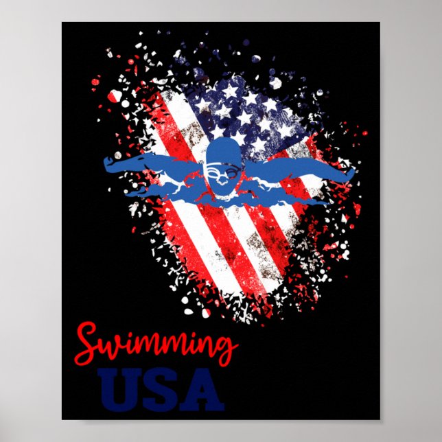 Affiche Drapeau de l'équipe de soutien de natation Nageur  (Devant)