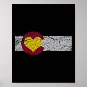 Affiche Drapeau de l'État du Colorado Cœur Montagnes Roche