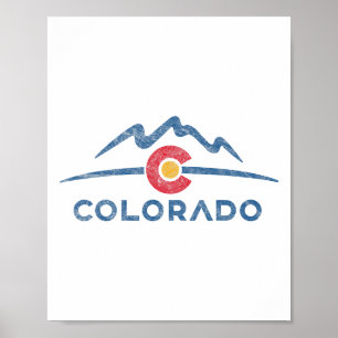 Affiche Drapeau de l'État du Colorado Montagnes Rocheuses 