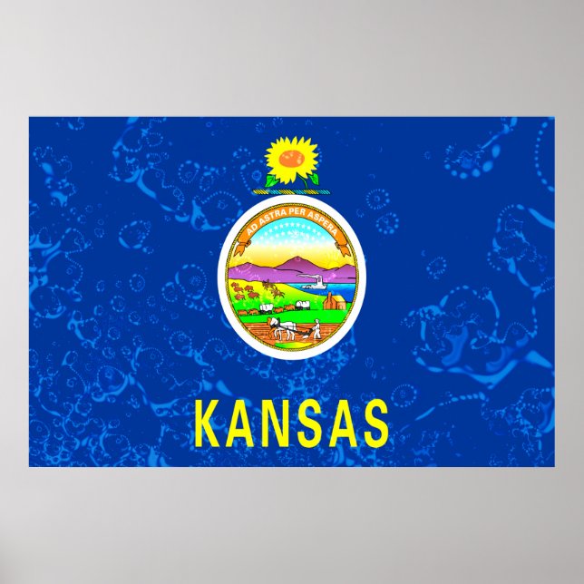 Affiche Drapeau de l'État du Kansas Grunge (Devant)