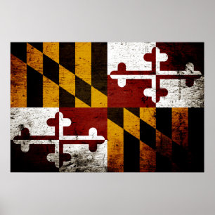 Affiche Drapeau de l'État du Maryland de Grunge Noir