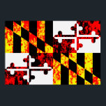 Affiche Drapeau de l'État du Maryland Pop Art<br><div class="desc">Représentation artistique du drapeau de l'État du Maryland avec des effets de texture grunge.</div>
