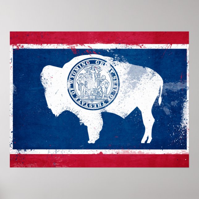 Affiche Drapeau de l'État du Wyoming en détresse (Devant)