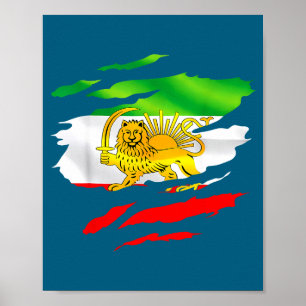 Affiche Drapeau de l'Iran Carte Lion Soleil Sensibilisatio