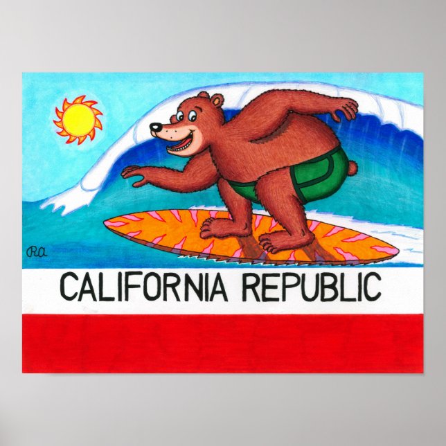 Affiche Drapeau de l'ours de surf de Californie (Devant)