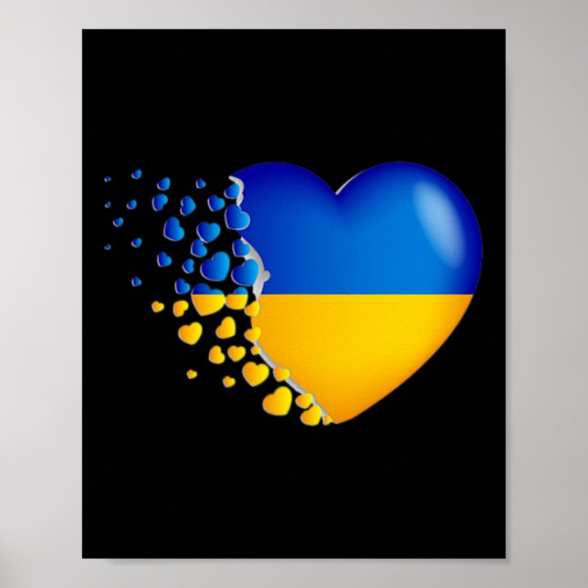 Affiche Drapeau de l'Ukraine avec de petits cœurs qui s'en (Devant)