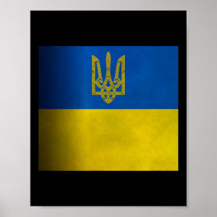 Affiche Drapeau de l'Ukraine bleu et jaune avec armoiries