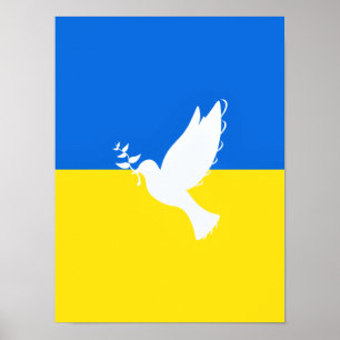Affiche Drapeau de l'Ukraine - Colombe de la Paix - Libert