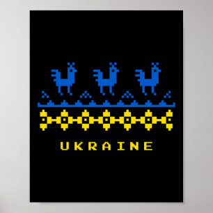Affiche Drapeau de l'Ukraine et motif folklorique ukrainie