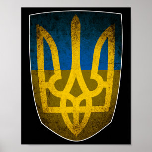 Affiche Drapeau de l'Ukraine et trident ukrainien