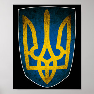 Affiche Drapeau de l'Ukraine et trident ukrainien 1