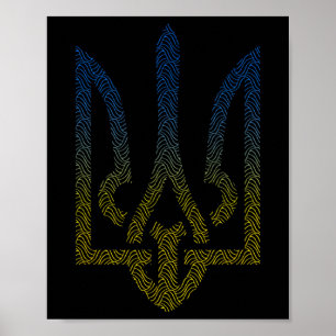 Affiche Drapeau de l'Ukraine et trident ukrainien Je suis