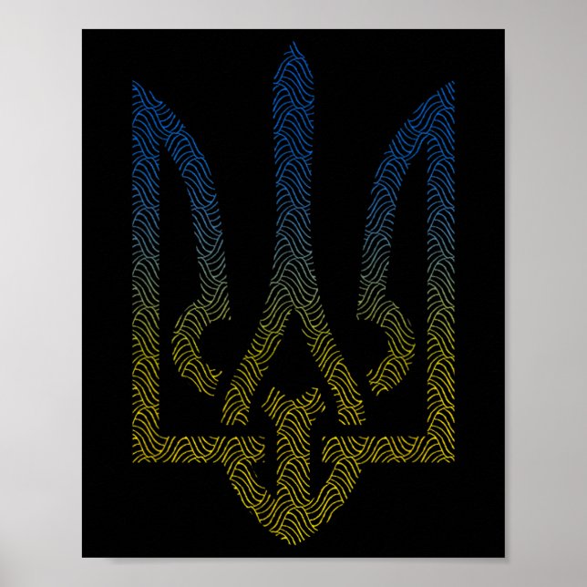 Affiche Drapeau de l'Ukraine et trident ukrainien Je suis  (Devant)