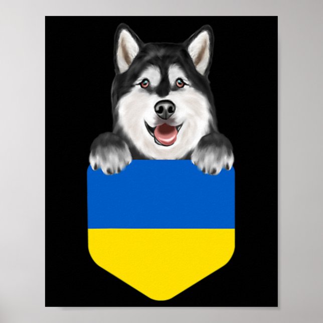 Affiche Drapeau de l'Ukraine Malamute d'Alaska Chien Dans  (Devant)