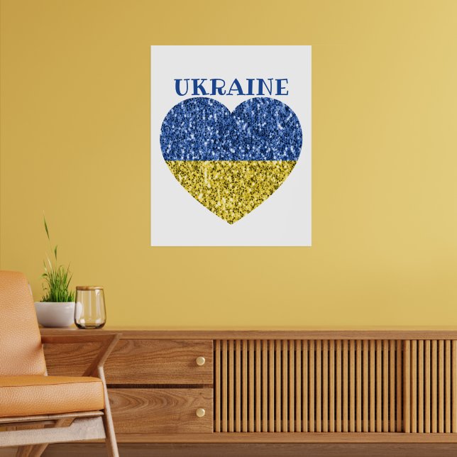 Affiche Drapeau de l'Ukraine paillettes faux scintillement (Salon 2)