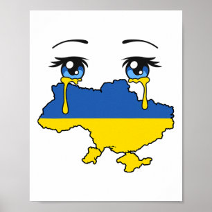 Affiche Drapeau de l'Ukraine pleurant des larmes pour l'Uk