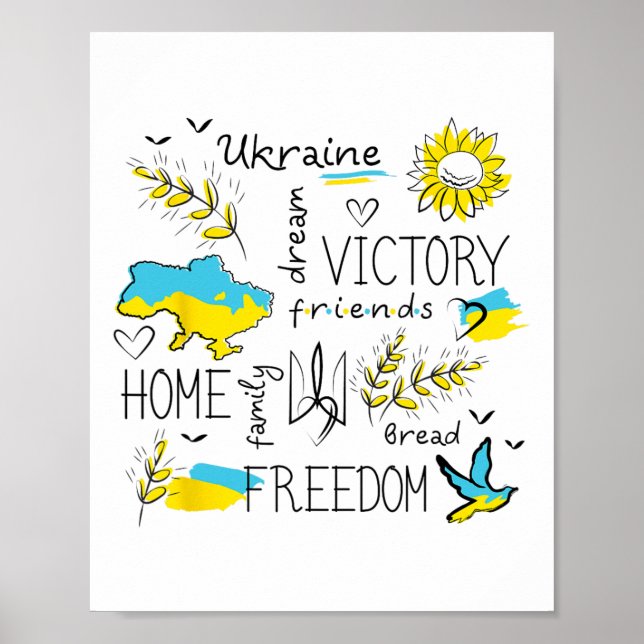 Affiche Drapeau de l'Ukraine - Victoire - Liberté - Maison (Devant)