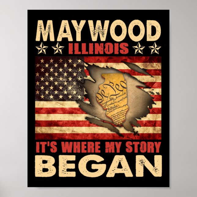 Affiche Drapeau de Maywood Illinois États-Unis 4 juillet  (Devant)