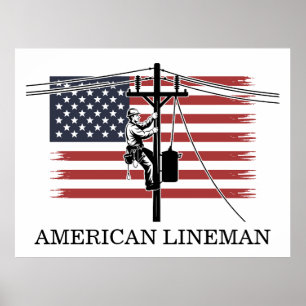 Affiche Drapeau de Monteur de lignes américain - Électrici