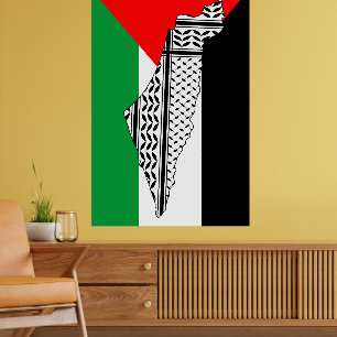 Affiche Drapeau de Palestine et carte avec Keffiyeh Motif
