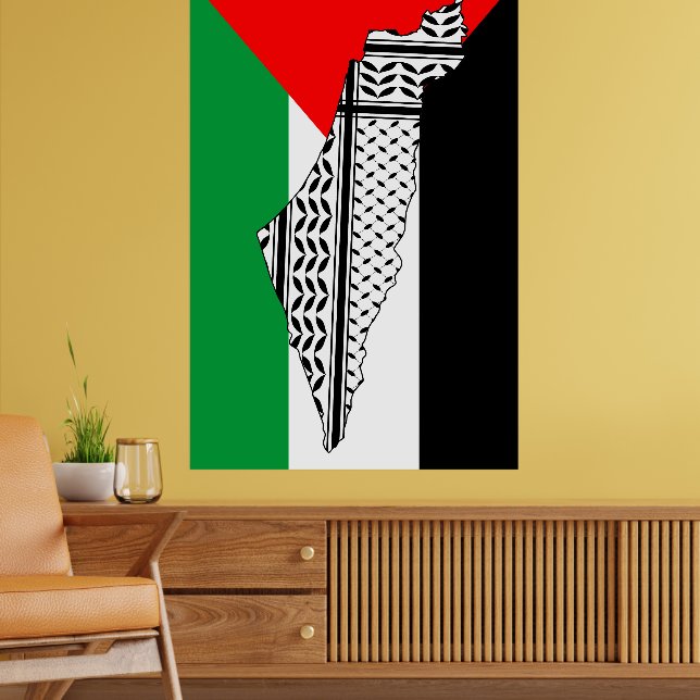 Affiche Drapeau de Palestine et carte avec Keffiyeh Motif (Salon 2)