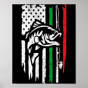 Affiche Drapeau de pêche B italien américain pour pêcheur