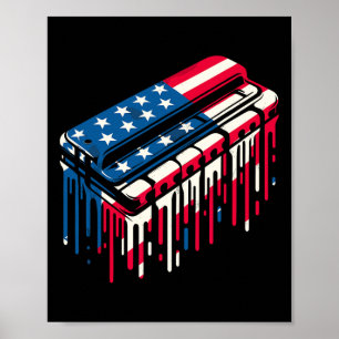 Affiche Drapeau de peinture Harmonica American Usa 4 juill