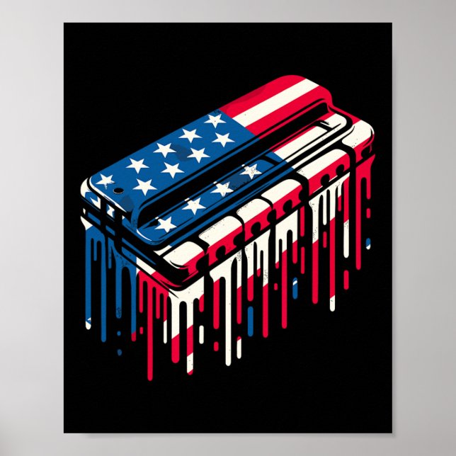 Affiche Drapeau de peinture Harmonica American Usa 4 juill (Devant)