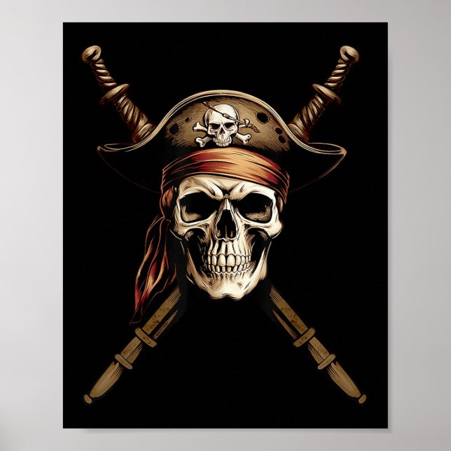 Affiche Drapeau de pirate capitaine de navigation Crâne Os (Devant)