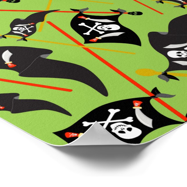 Affiche Drapeau de pirate vert noir Crânes Os blancs pilla (Coin)