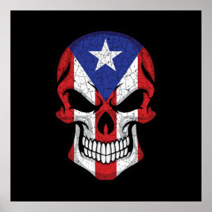 Affiche Drapeau de Porto Rico à crâne souriant