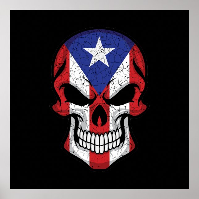 Affiche Drapeau de Porto Rico à crâne souriant (Devant)