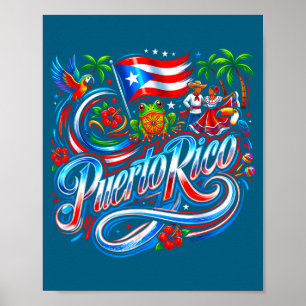 Affiche drapeau de Porto Rico grenouille florale boricua h