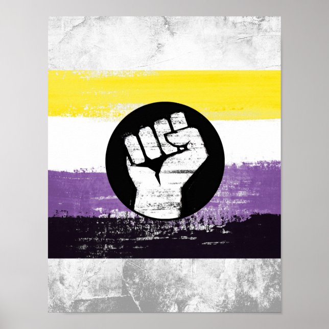 Affiche Drapeau de protestation peint non binaire (Devant)