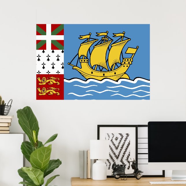 Affiche Drapeau de Saint-Pierre-et-Miquelon (Bureau à domicile)