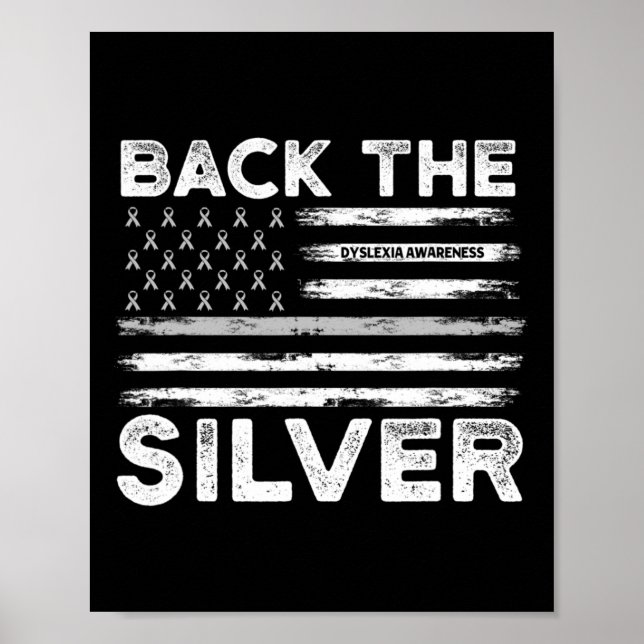 Affiche Drapeau de sensibilisation à la dyslexie d'argent  (Devant)