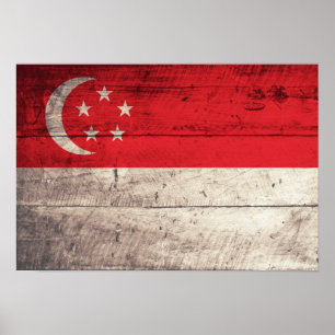 Affiche Drapeau de Singapour en bois ancien