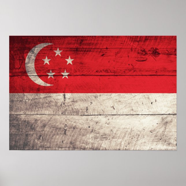 Affiche Drapeau de Singapour en bois ancien (Devant)