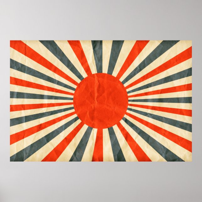 Affiche Drapeau de soleil rouge sur texture papier, style  (Devant)