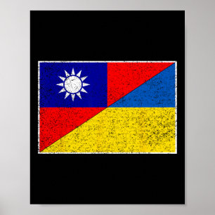 Affiche Drapeau de Taiwan Ukraine Soutien ukrainien taïwan