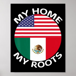 Affiche Drapeau demi-mexicain demi-américain Usa Mexique R