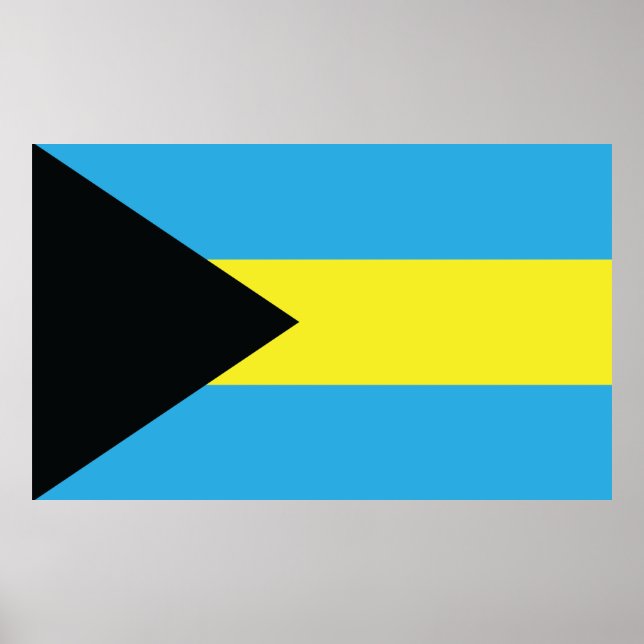Affiche Drapeau des Bahamas en noir, or et Aquamarine (Devant)