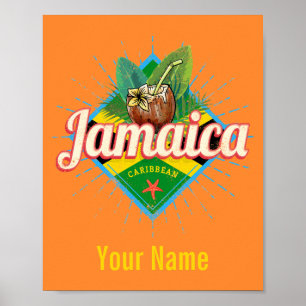 Affiche Drapeau des Caraïbes de la Jamaïque vacances vinta