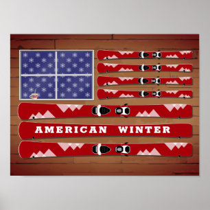 Affiche Drapeau des Etats-Unis avec mur de bois