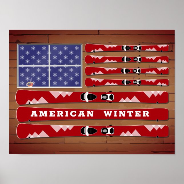 Affiche Drapeau des Etats-Unis avec mur de bois (Devant)