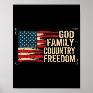 Affiche Drapeau des États-Unis Dieu Famille Pays Liberté