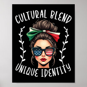Affiche Drapeau des États-Unis moitié mexicain moitié amér