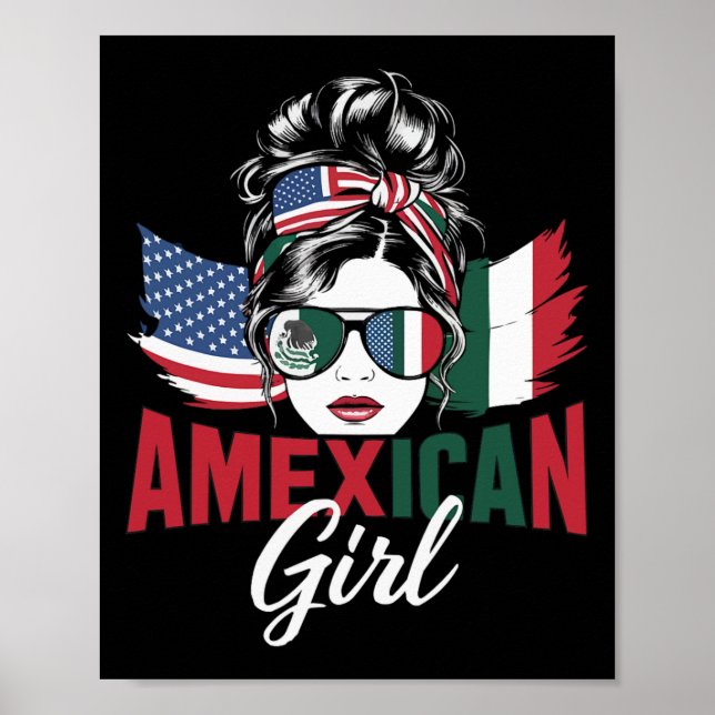 Affiche Drapeau des États-Unis moitié mexicain moitié amér (Devant)