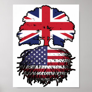 Affiche Drapeau des racines d'arbre américain britannique