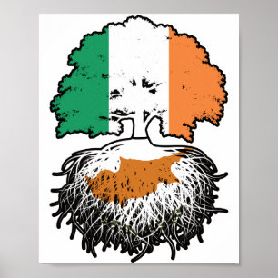 Affiche Drapeau des racines d'arbre chypriote irlandaise i